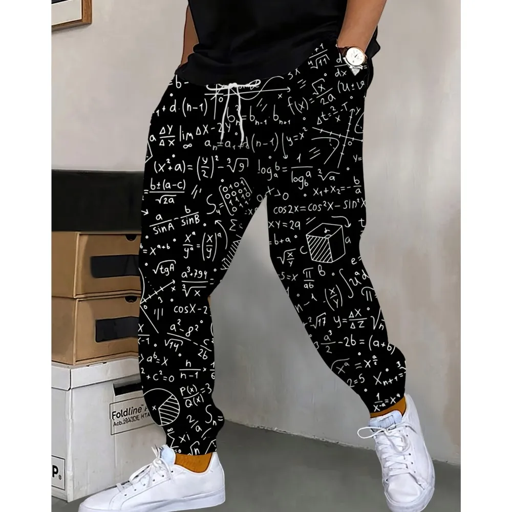 

Mathematical Formula Prints Street Pants Men's Side Pockets Elastic Drawstring Sweatpants Joggers Pants Casual Trousers Fall