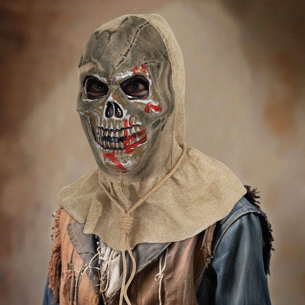 Halloween Scarecrow Skull Demon Mask Cosplay Bloody Burlap Skeleton Helmet Halloween Dress Up Carnival Party Costume Props
