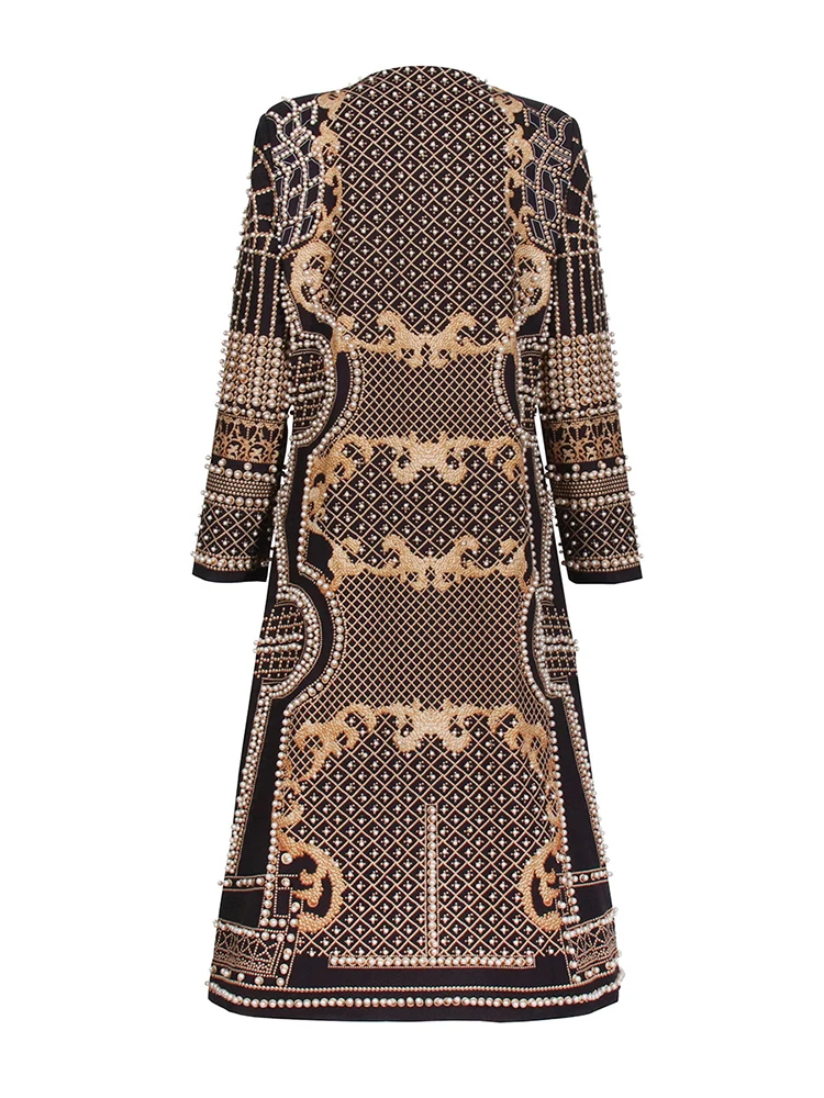 Winter Sexy V Neck Embellished Beaded Jacket Women Black Long Sleeves Pearl Beading Slim Long Coats Evening Party Gowns