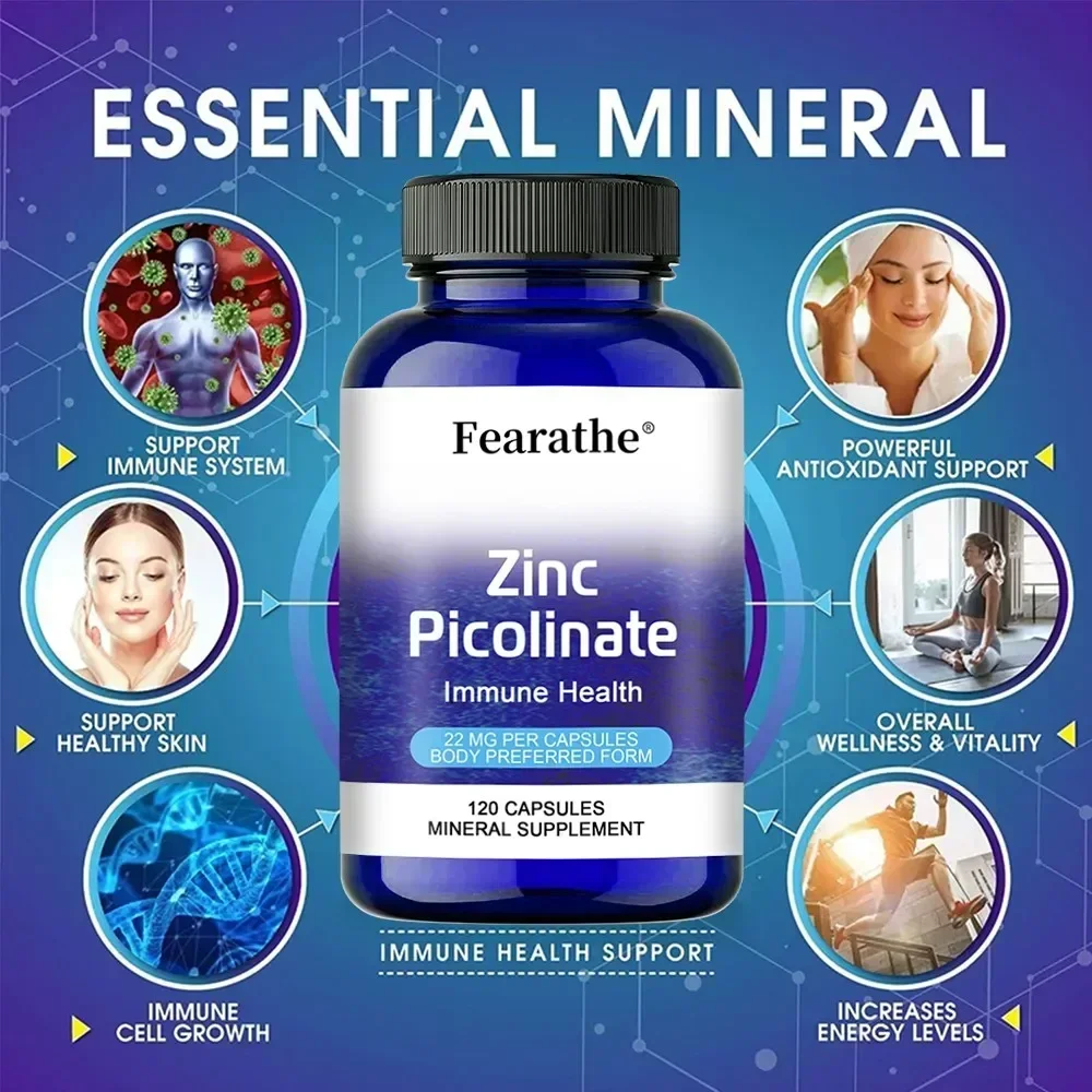 Fearathe Zinc Picolinate, Immune Health, 22 Mg, Antioxidant, Immune Health, Highly Absorbable Zinc Supplement