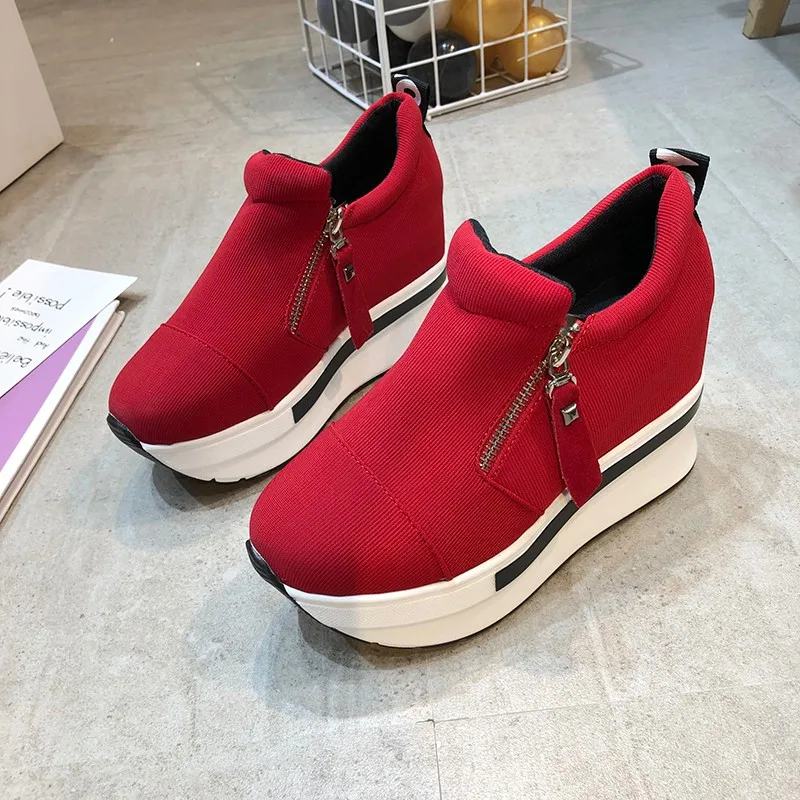 Scarpe da donna con zeppa alla caviglia con plateau scarpe con fondo spesso slip on cerniera moda casual scarpe da ginnastica femminili scarpe