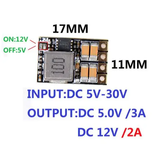 JHEMCU MINI tiny nano 17mmx11mm 5-30V in DC-DC BEC 2-6S 5V 3A/ 12V 2A Step Down power supply Module for RC drone FPV