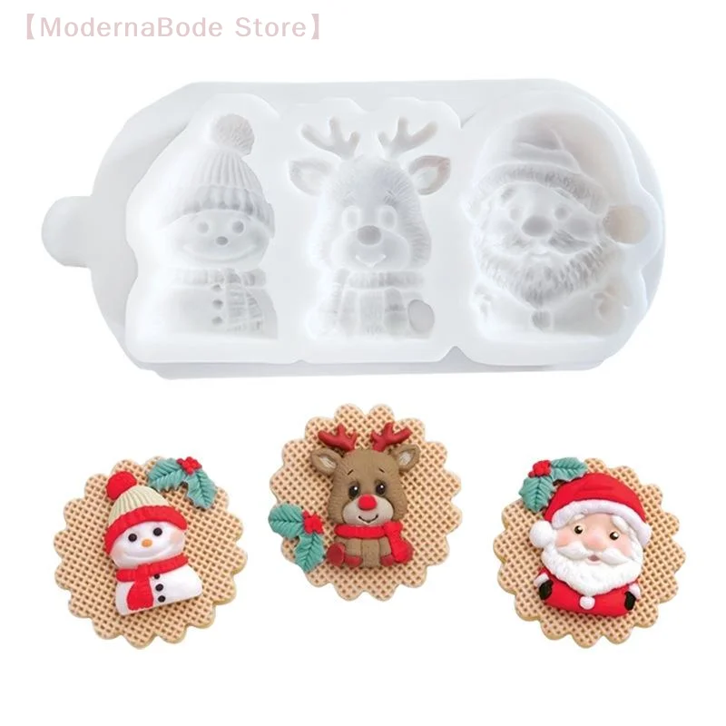 

【M】Рождественская силиконовая форма для выпечки, Санта Лось Снеговик Снежинка Дизайн для помадки Шоколадный десерт Декор