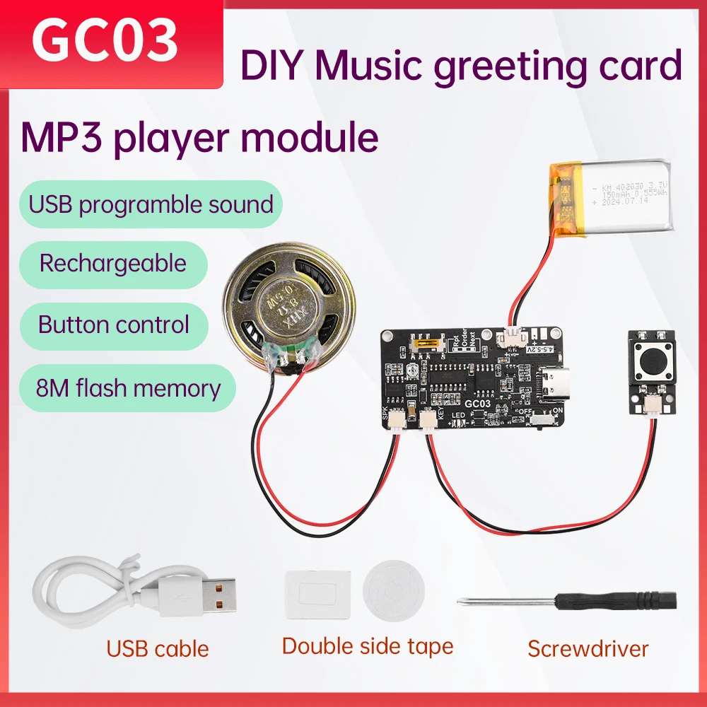 Recordable Sound Module 8M MP3 Button/Magnet Control Music Voice Player Board with Speaker for DIY Greeting Card Gift Christmas