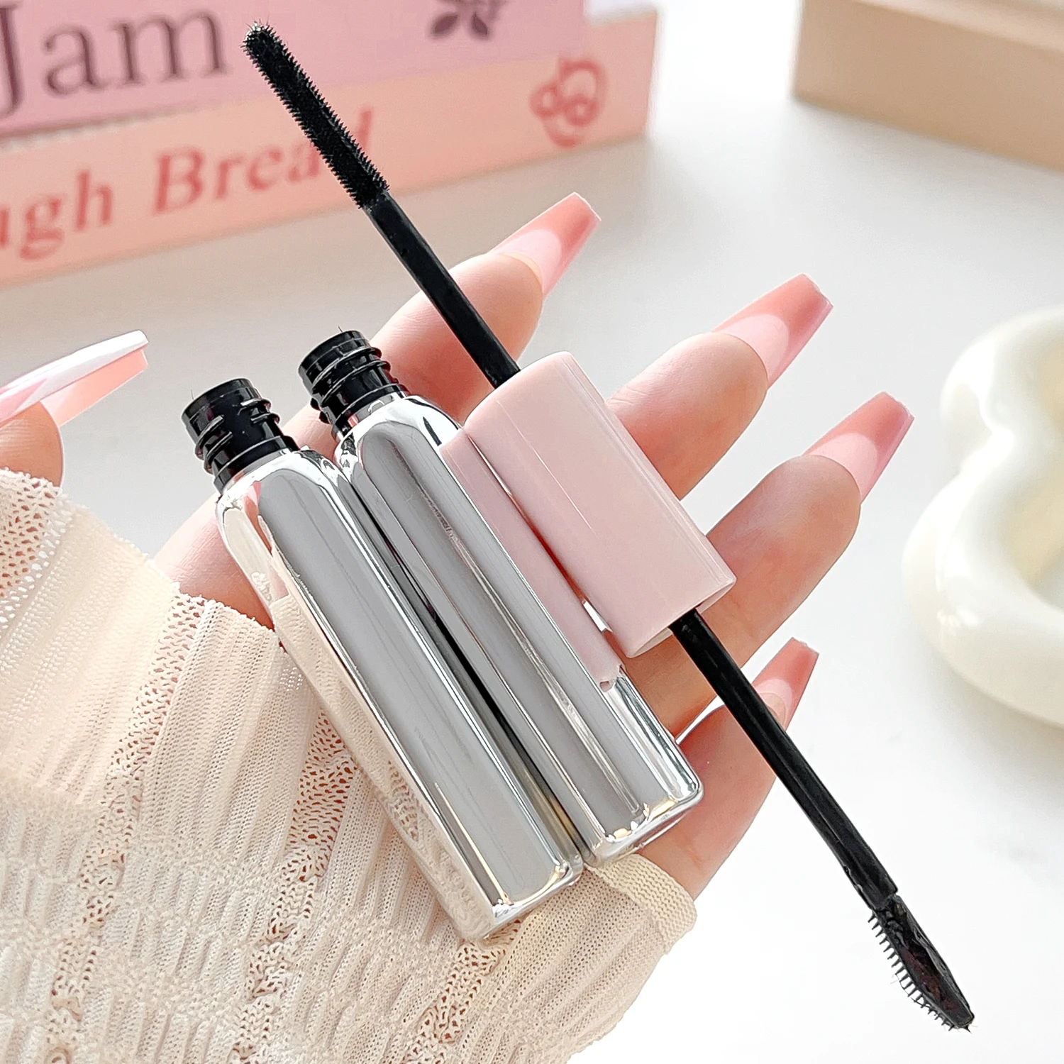 2IN1 Brush Mascara Waterproof Black Lengthening Eyelash Non-smudge Natural Curling Fine Brush Mascara Lash Extension Makeup Tool