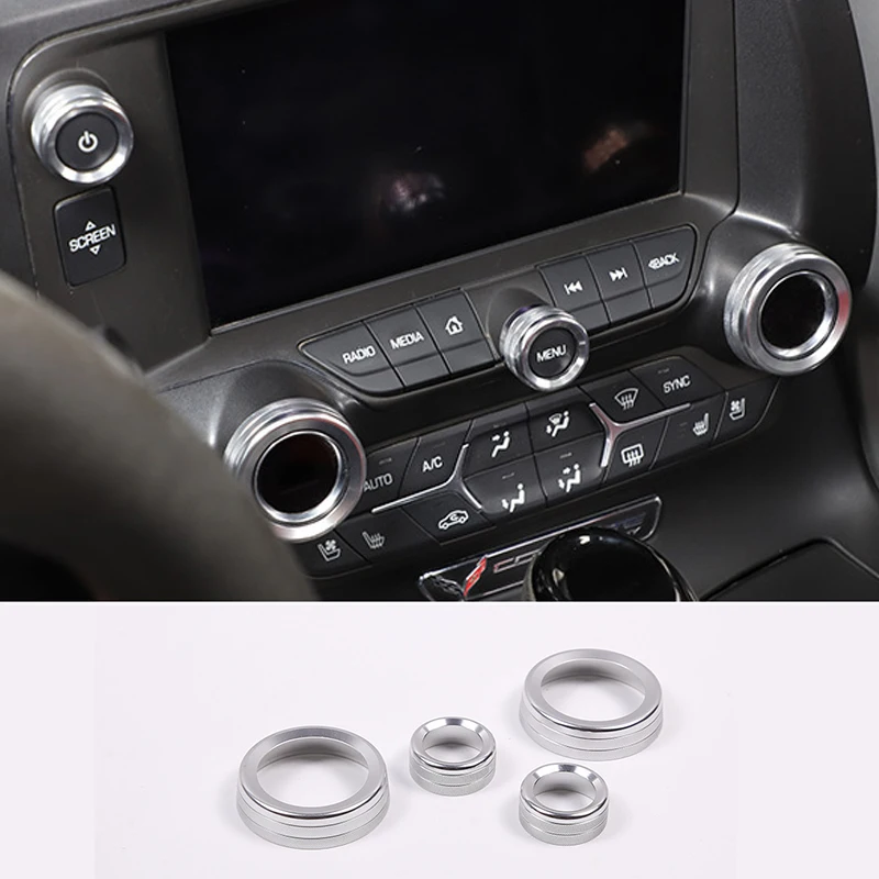 4pcs Dashboard A/C Volume Adjust Knobs Decoration Ring Trim Cover for Chevrolet  Corvette C7 2014-2019 Car Interior Accessories