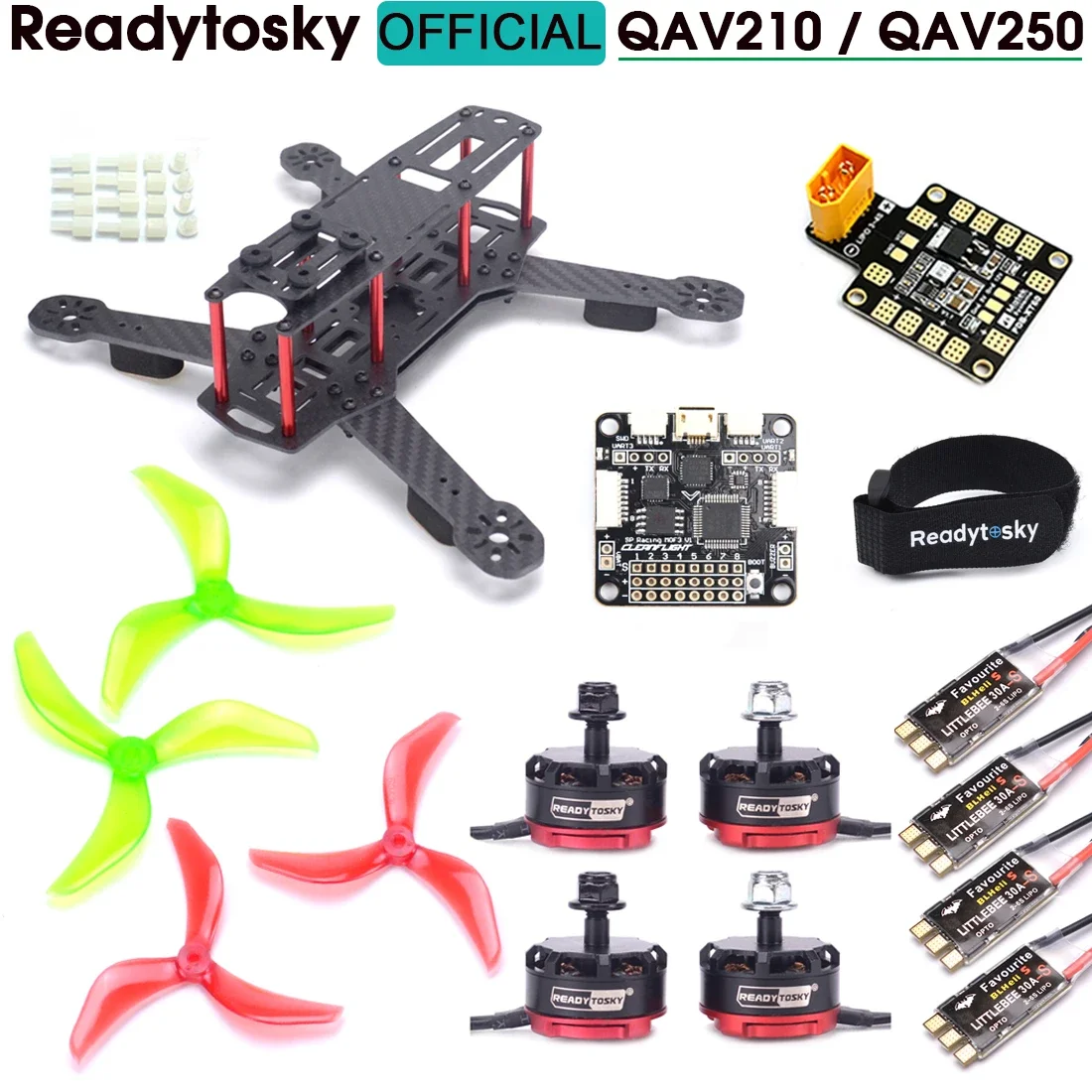 QAV210 / ZMR250 QAV250 250mm 5INCH Carbon Fiber Frame 2205 2300KV Motor 30A BLHeli_S Spring ESC F3 ACRO Flight Control Kit Drone