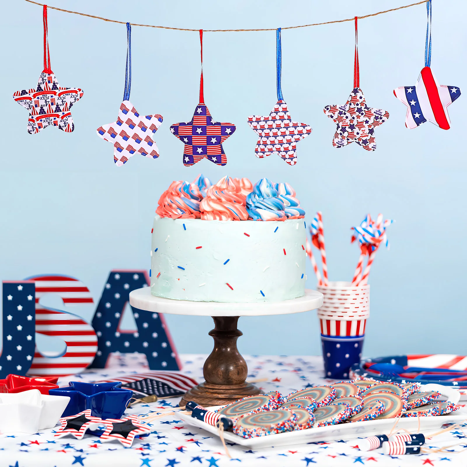 

30 Pcs 4th Of July Decorations Patriotic Tree Ornaments Hanging Star Decors Independence Day Decor