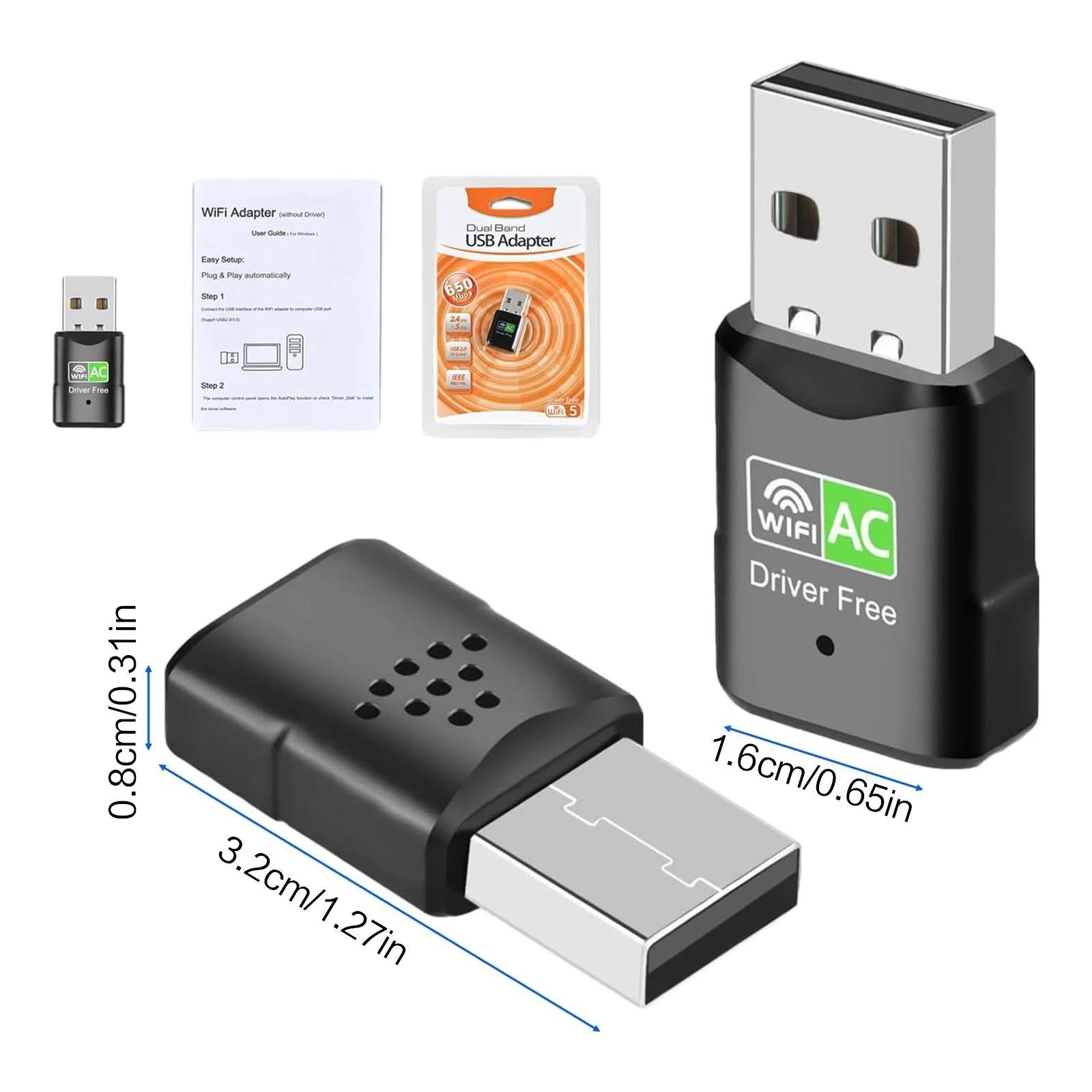 محول واي فاي USB AC600، ثنائي النطاق 2.4 جيجا/5 جيجا هرتز شبكة لاسلكية صغيرة دونجل للكمبيوتر المكتبي والكمبيوتر المحمول، يدعم نظام التشغيل Windows 11/10 #2