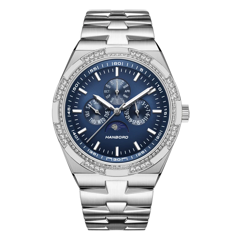 HANBORO Men's Multi functional Fully Automatic Mechanical Night Light Waterproof Watch