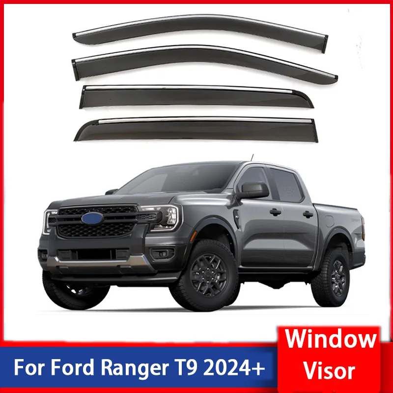 

Window Visors Rain Guards With Chrome Trim For Ford Ranger T9 2024+ Injection Molded Side Window Deflectors Weather Shields Pick