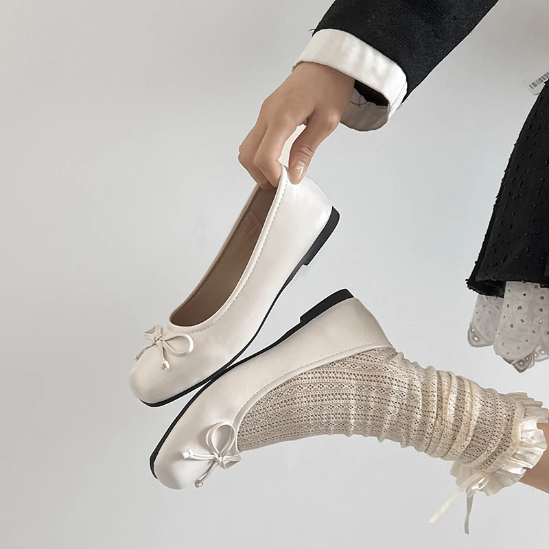 أحذية باليه نسائية بعقدة على شكل فراشة أحذية كاجوال سهلة الارتداء بنعل ناعم أنيق أحذية ماري جين المسطحة