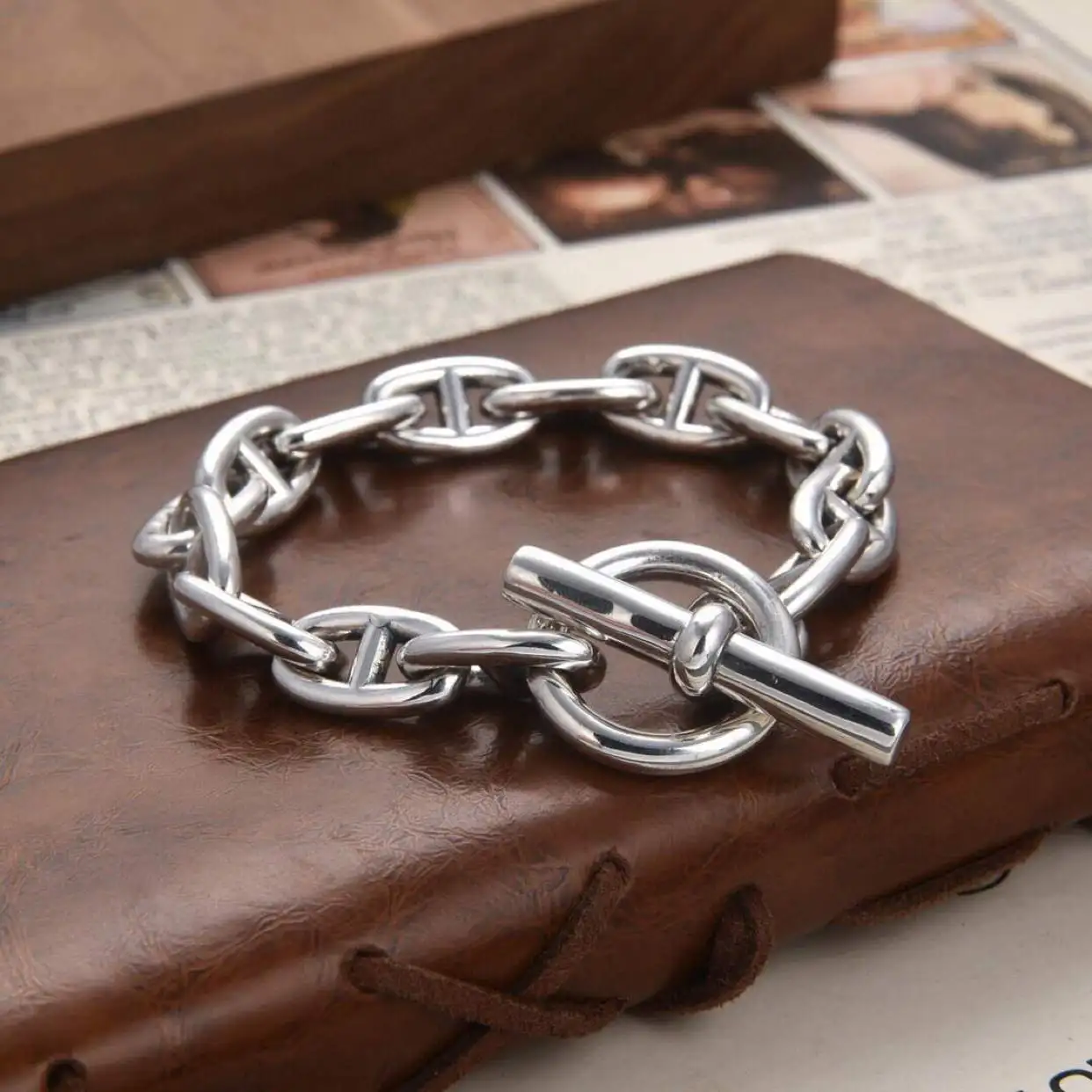 

Retro Heavy Du S925 Silver Pig Nose Bracelet ex OT Bule Faionable Trendy Hand Jewelry Cross-Border ular Accory