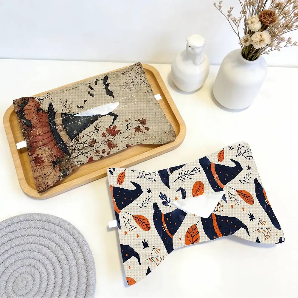 Halloween Witch Hat Linen Car Tissue Box Holder Hanging Napkin Case Durable Auto Interior Organizer Universal Accessories