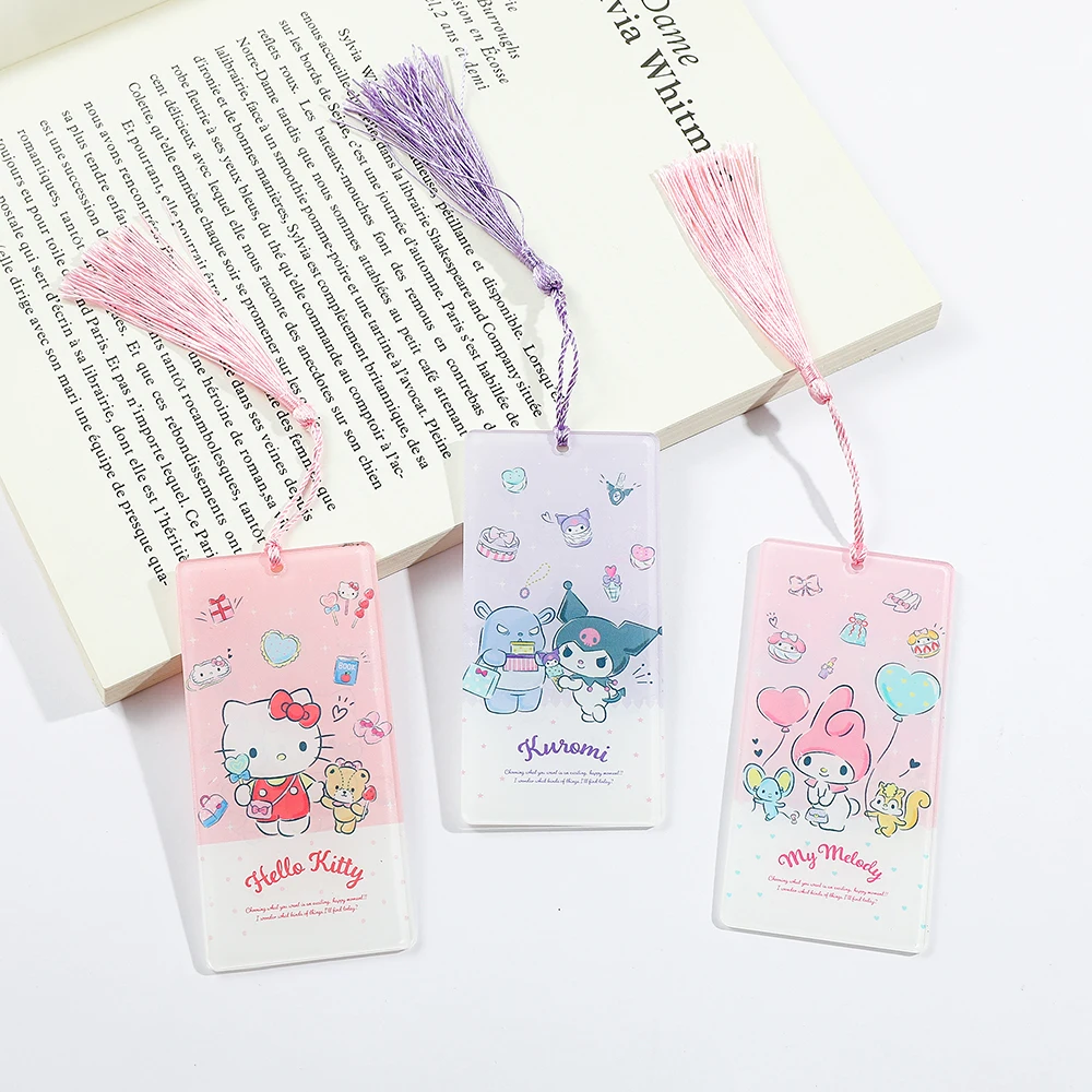 Pink and fresh cat cartoon bookmark, valuable gift with tassels for student study and office supplies.