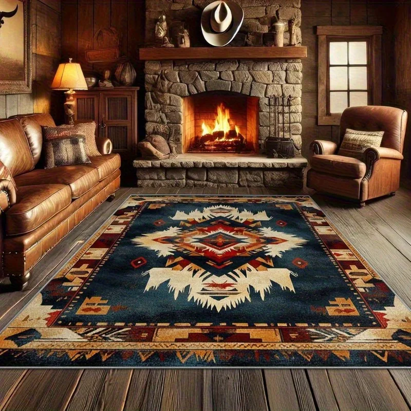 Southwestern Carpet, Aztec Tribal Area Mat, Geometric Native American Design, Western Rug, Boho Rugs, Ethnic Area Carpet