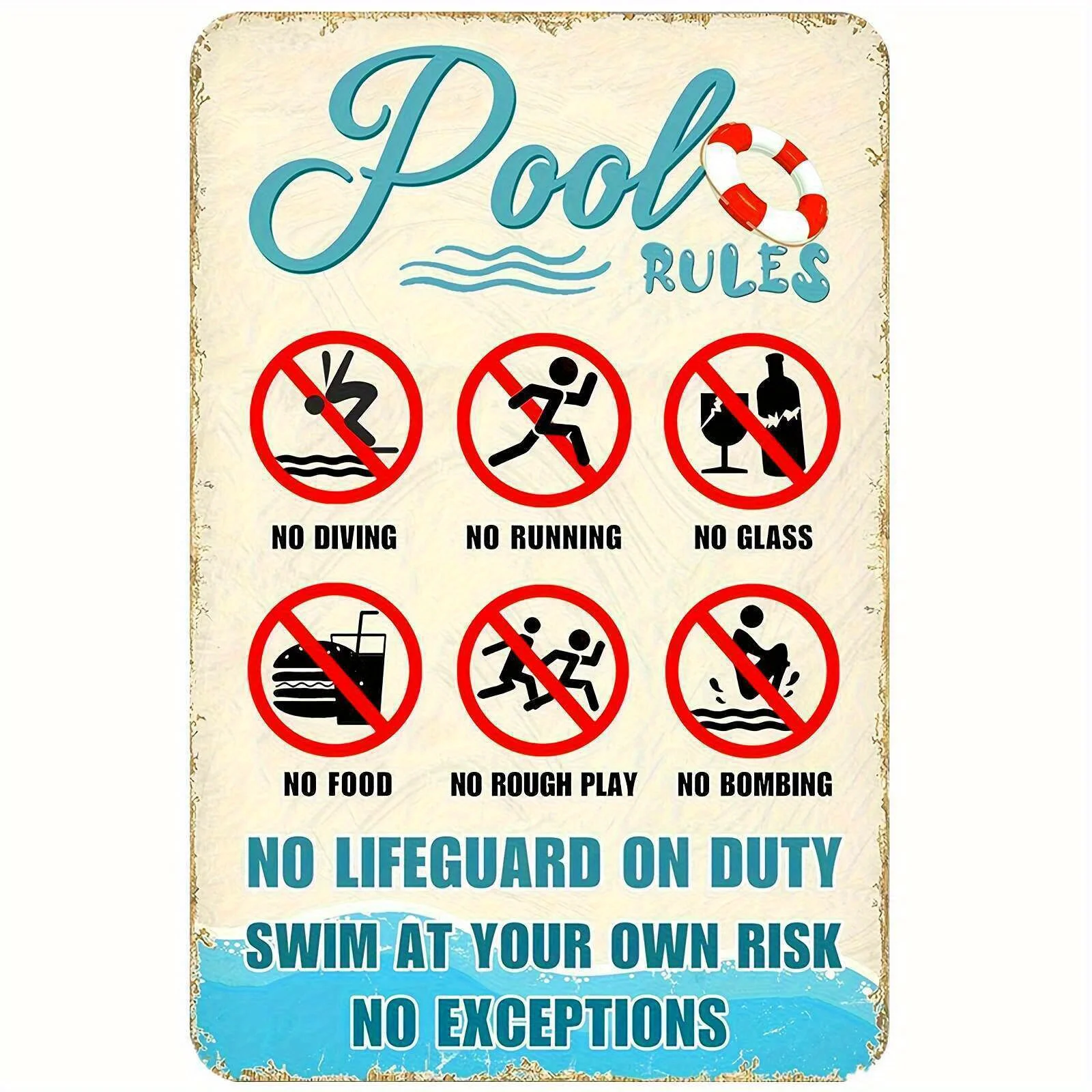 Pool Rules Signs Outdoor Pool Safety Decoration Metal Signs No Diving Pool Signs Wall Decorations No Lifeguard on Duty