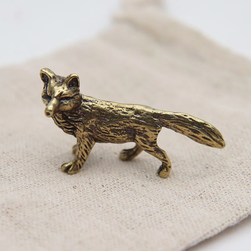 Solid Brass Fox Figurines Miniatures Desk Ornaments Tea Pet Crafts Retro Small Animal Statue Children Toy Gifts Home Decorations
