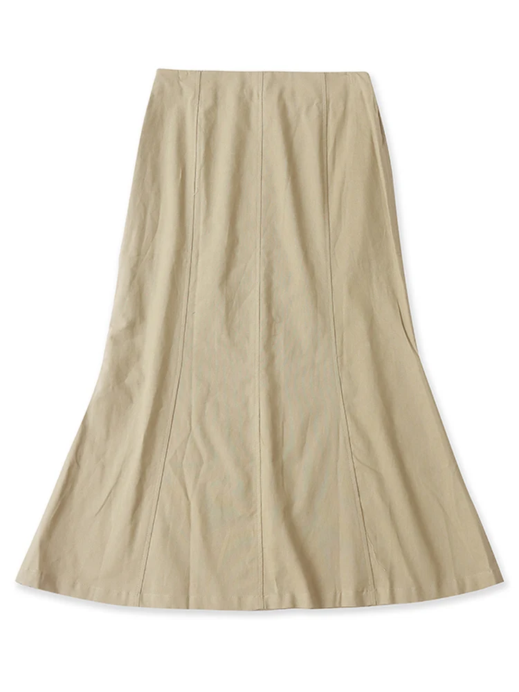 

Хлопково-льняная юбка Fi Tail f средней длины для похудения, женская юбка цвета модного цвета с высокой талией Ci Sle