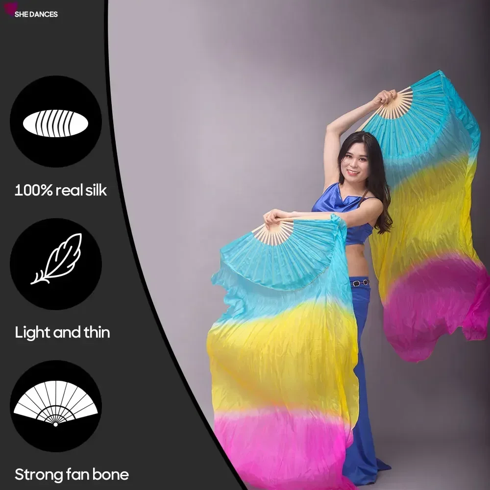 Belly Dance Accessories For Women Professional Real Silk Veils Fan Hand Made Tie Dyed Scarf For Stage Performance And Practice