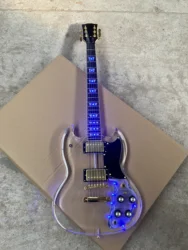 High-quality acrylic Plexiglass clear 6-string electric guitar Blue led lights Gold accessories Free shipping