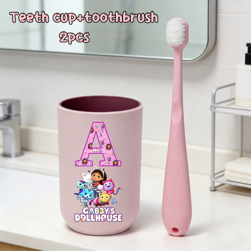 

Gabby Dollhouses Girl Teeth Cup Toothbrush 2pcs Set Kawaii Mouthwash Cup Kids Water Cups Children Toothbrush Cup Home Gift