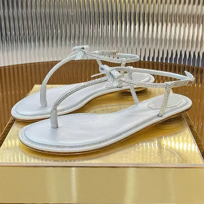 

Hot Sales Butterfly-knot Sandals Woman Rhinestone Ankle Strap Party Shoes Woman Flip Flop Crystal Summer Flat Sandals Women