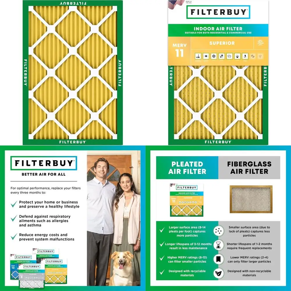 

MERV 11 Pleated Air Filter for Pet & Allergy Relief (1 Pack), HVAC AC Furnace Filter Replacement, Actual Size: 24.5 x 31.5 x 0.7