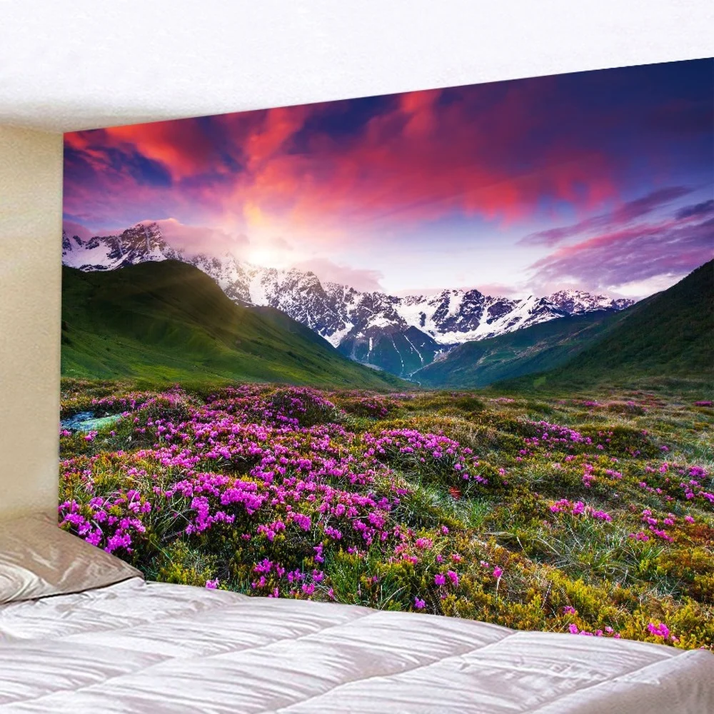 Aesthetic Scenery Tapestry Sunset Mountain Nature Landscape Garden Tapestry Wall Hanging for Living Room Bedroom Home Decoration