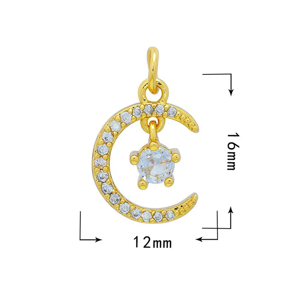 Ljriver 5 pçs encantos para fazer jóias céu crescente lua estrela pingentes diy chaveiro colar correntes pulseira zircão peças de bronze