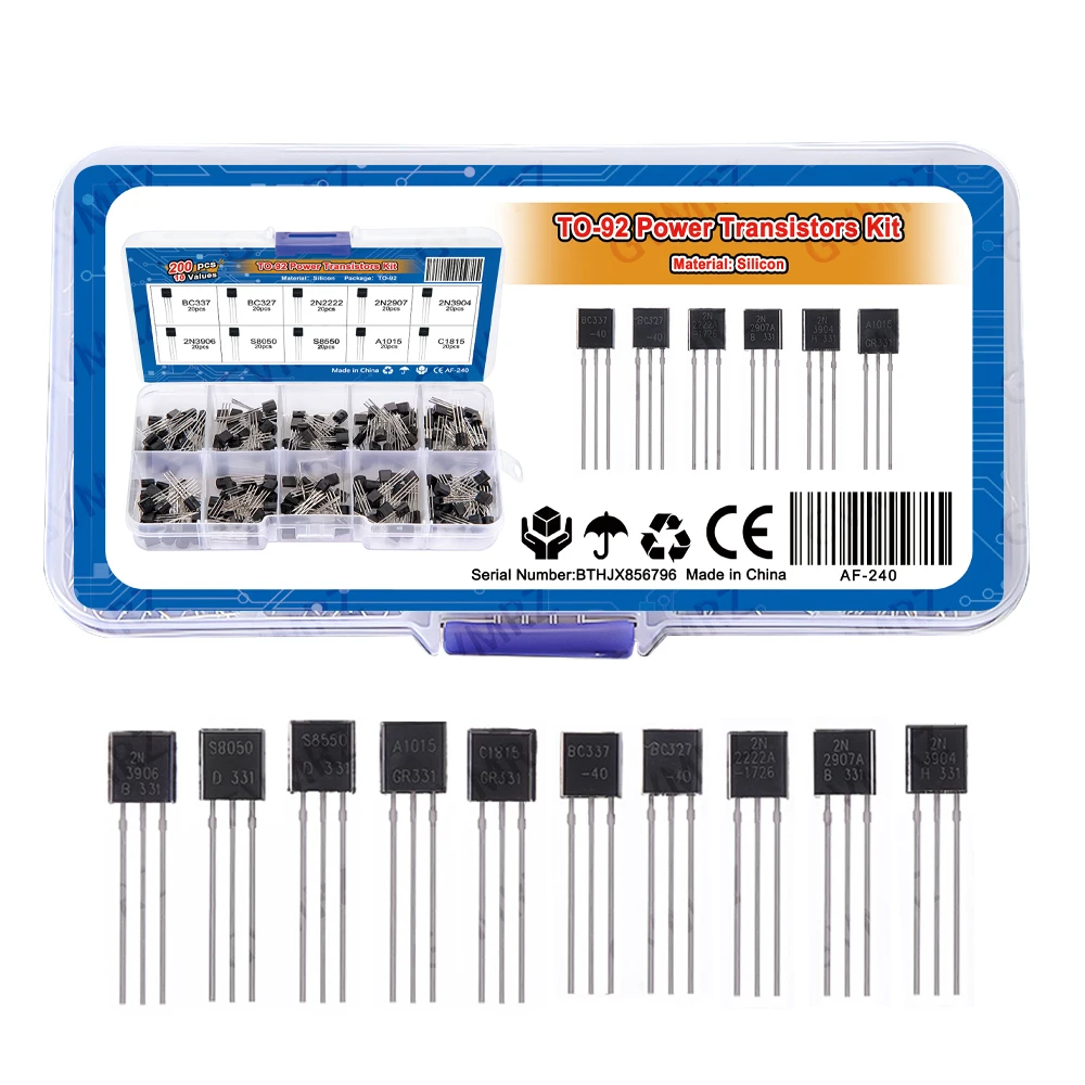 200PCS 10Values TO-92 Power Transistor Kit (BC337/2N2222/S8050 etc.) for Arduino DIY Electronic Project BC337 Component