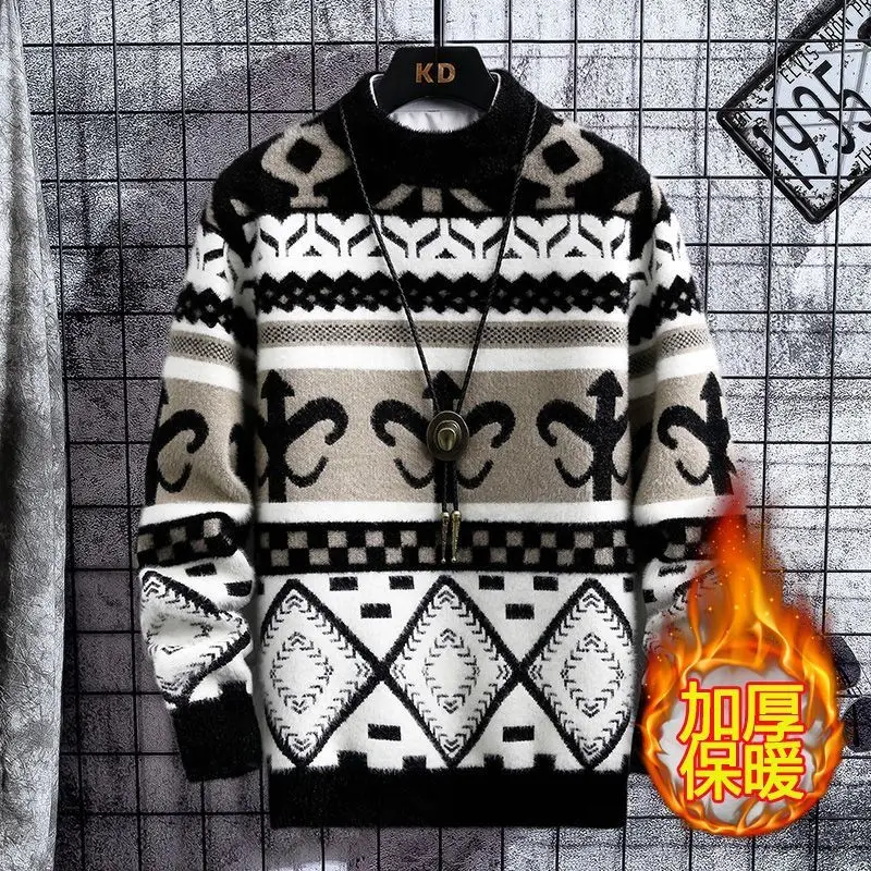 

Autumn and Winter Adding Velvet and Thickening Mao Yiman Bottom Layer Sweater Trend Half High Collar Keep Warm Comfortable