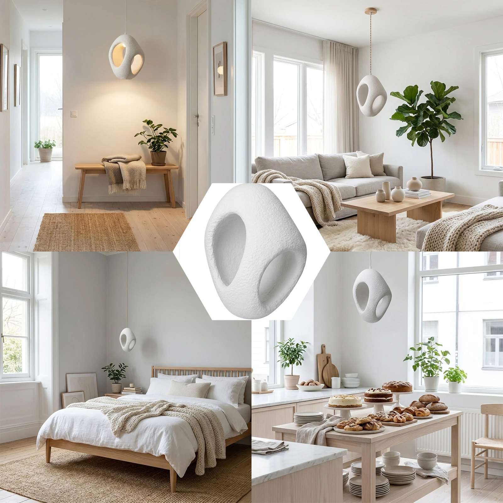 Hollow Lamp Shade, White Oval Egg, Textured, Pendant Ceiling Cover, Minimalist Bedroom