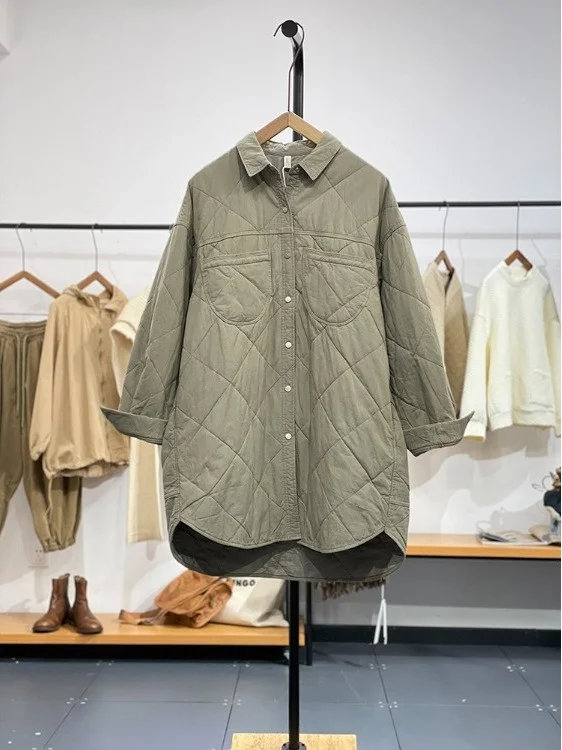 

Retro Collar Quilted Cotton Jacket Women's Winter Casual Loose Slimming Versatile Mid-Length down Cotton Coat