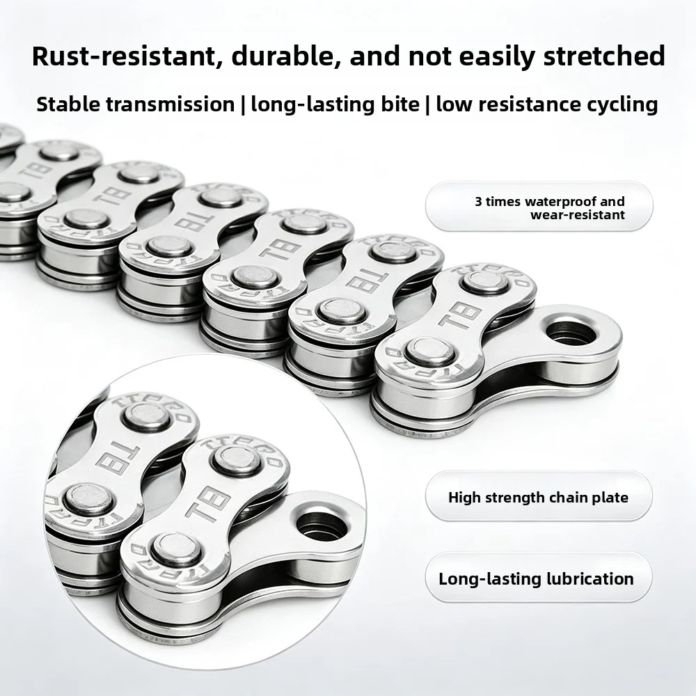 TTPRO 6/7/8/9/10/11/12 Speed Bike Chain for Shimano SRAM MTB Road High Carbon Steel Anti-Rust Universal Silver 116L-126L Durable