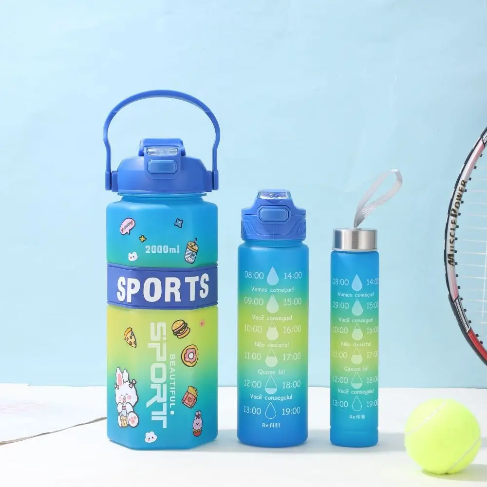 Three Piece Set Sports Water Bottle Set Hexagon Large Capacity Leak Proof Colorful Cup Frosted Gradient Color