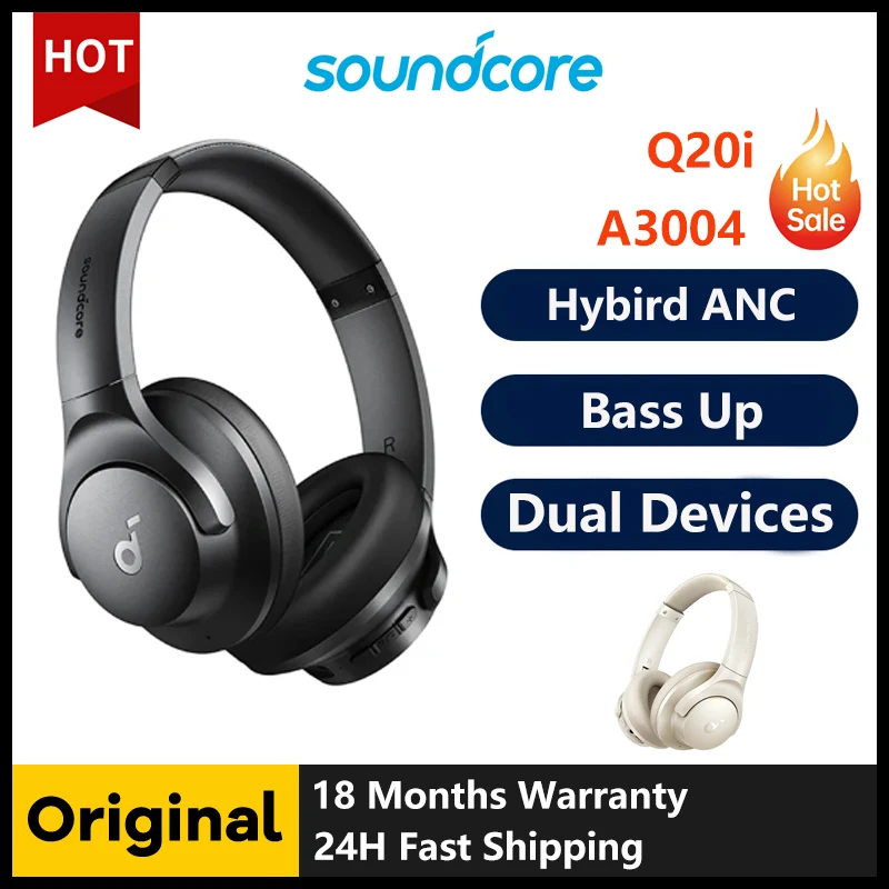 الأصلي Soundcore Q20i سماعة لاسلكية تعمل بالبلوتوث سماعة الرأس الهجين نشط إلغاء الضوضاء فوق الأذن الأجهزة المزدوجة توصيل مع ميكروفون