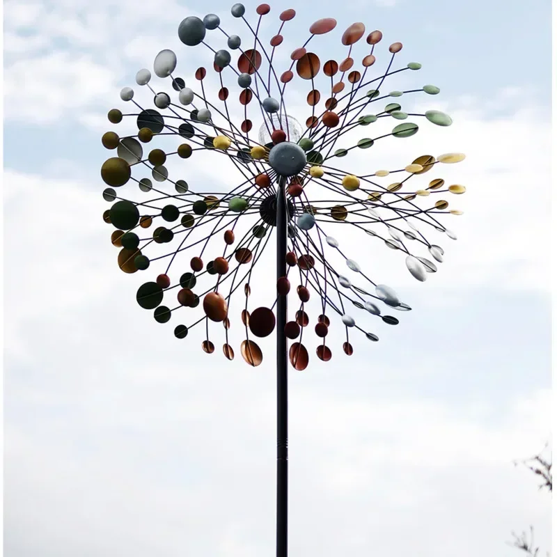 Bezaubernde Sonnenblumen-Windmühle im Innenhof, lebendige Eisenkunst, handbemalter Spinner, dekorativer Garten-Bodenpfahl, Kletterstütze