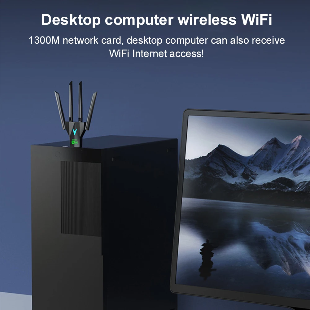 1300Mbps การ์ดเครือข่ายไร้สาย 2.4/5.8 Ghz USB 3.0 WiFi USB Adapter 4 เสาอากาศ Wi-Fi Dongle ตัวรับสัญญาณไร้สายสําหรับ PC/แล็ปท็อปหน้าต่าง