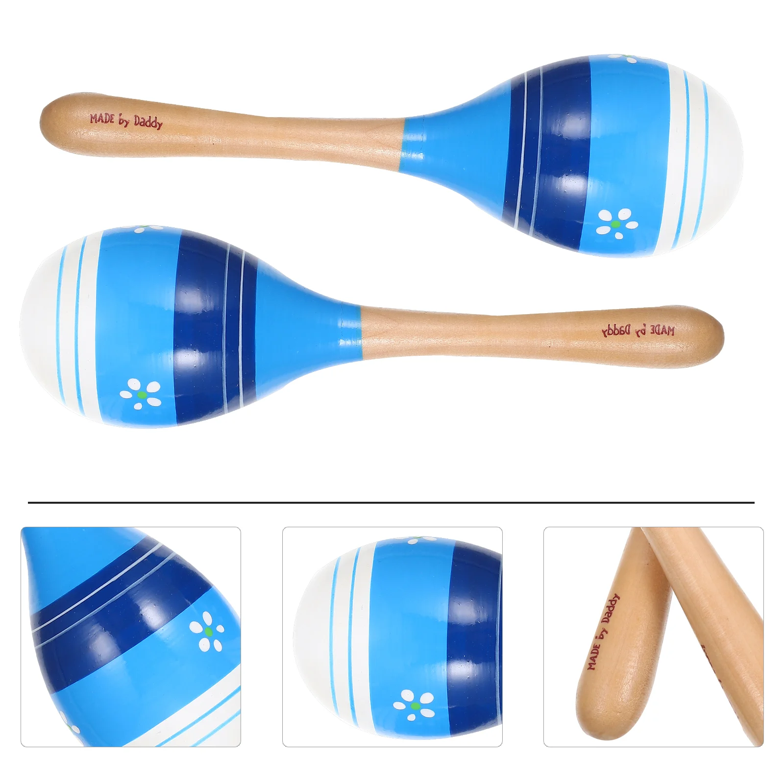 2 Pcs Striped Cartoon Maracas Baby Music Toys Wood Children Instrument Plaything Safe Kids Educational Toy Percussion Sand