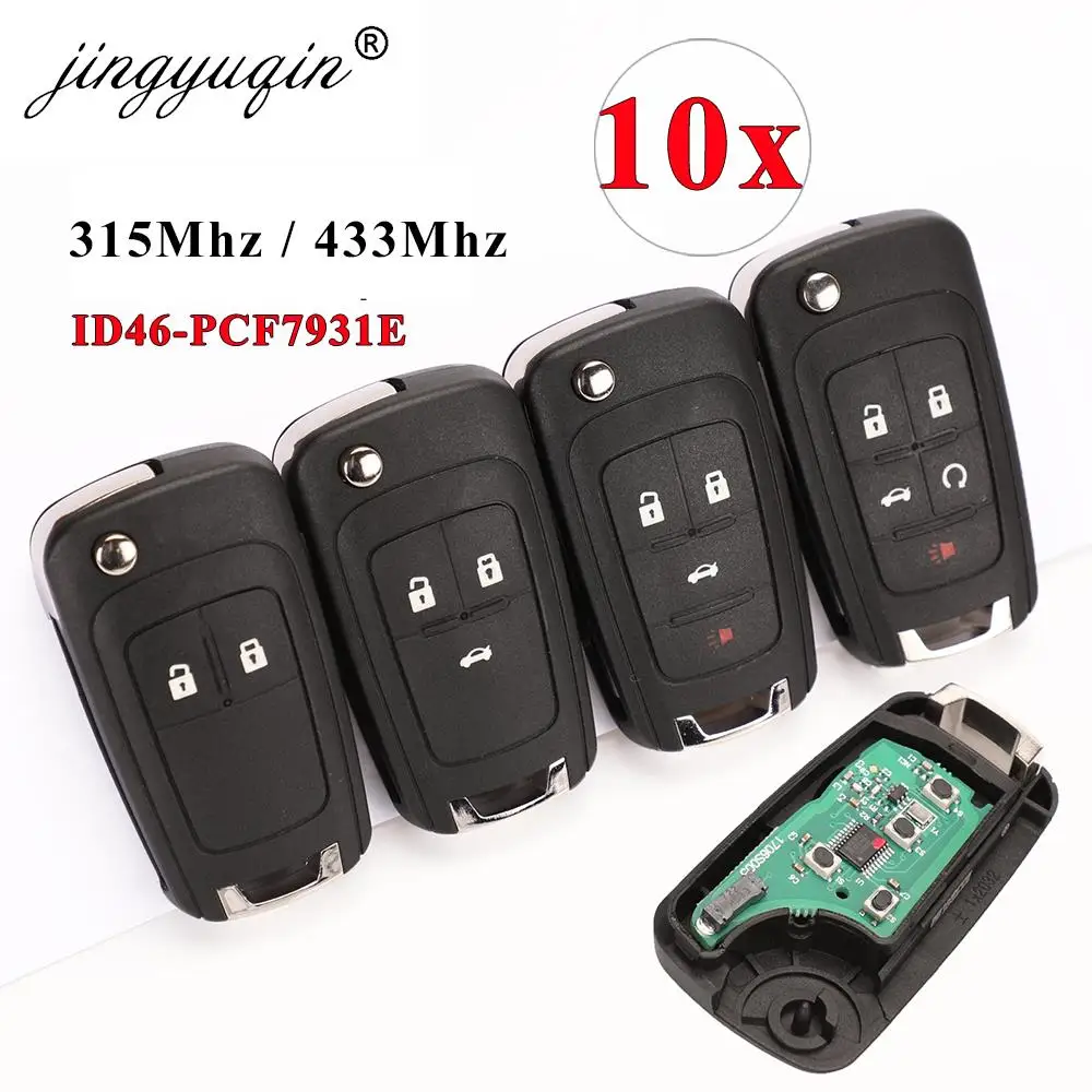 jingyuqin 10pcs/lot 2/3/4 Buttons Remote Control Fob Flip Folding Key For Chevrolet Lova Sail Aveo Cruze 315/433Mhz PCF7937E