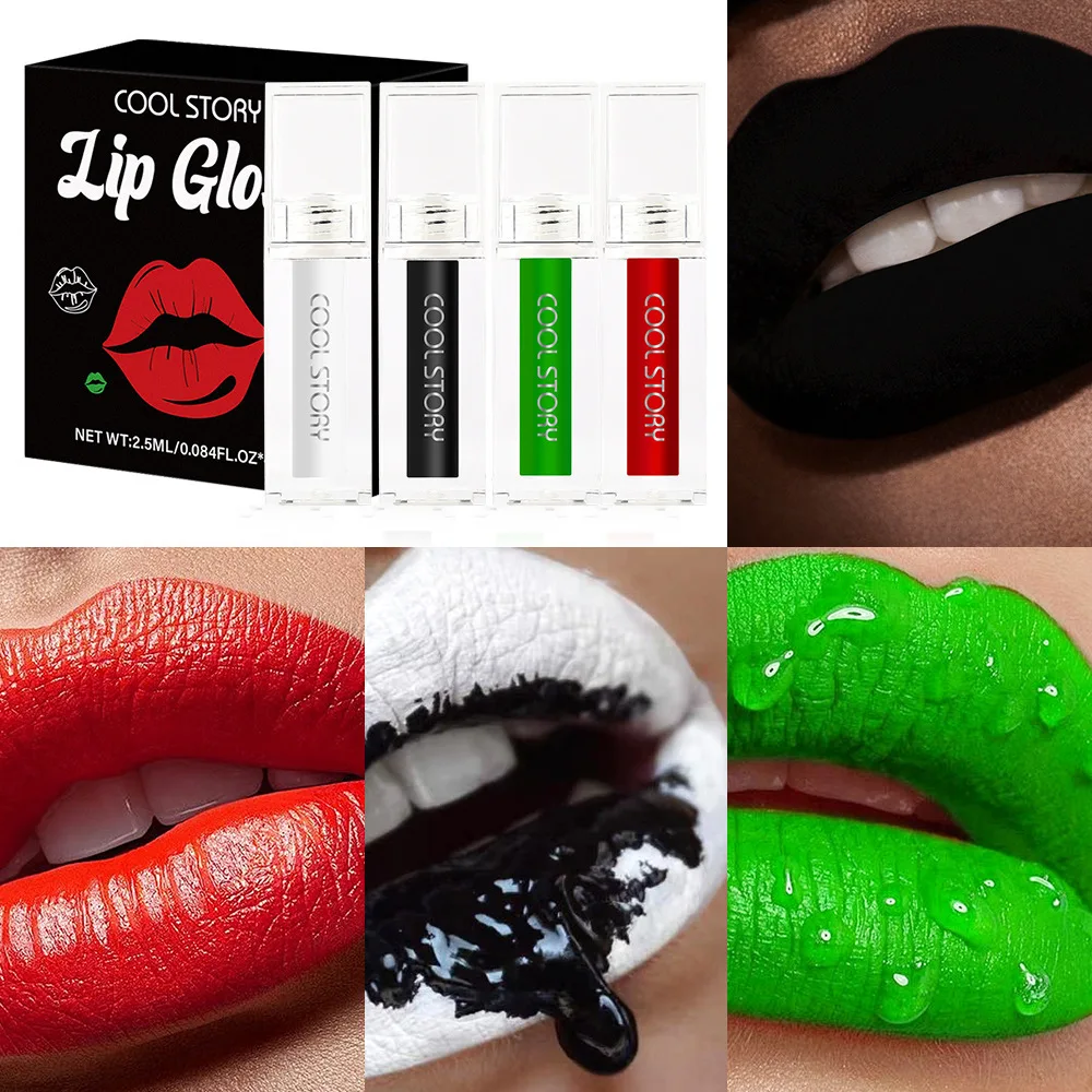 Black Matte Velvet Lip Gloss ฮาโลวีน Liquid ลิปสติก Lips Tint Make Up Lip Glaze เครื่องสําอางริมฝีปากคราบความงามกันน้ําสีเขียว