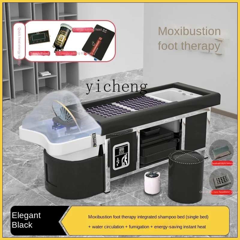 XL Moxibustion Foot Bath Integrated Head Therapy Shampoo Chair Hair Salon Water Circulation Fumigation Stainless Steel Bed