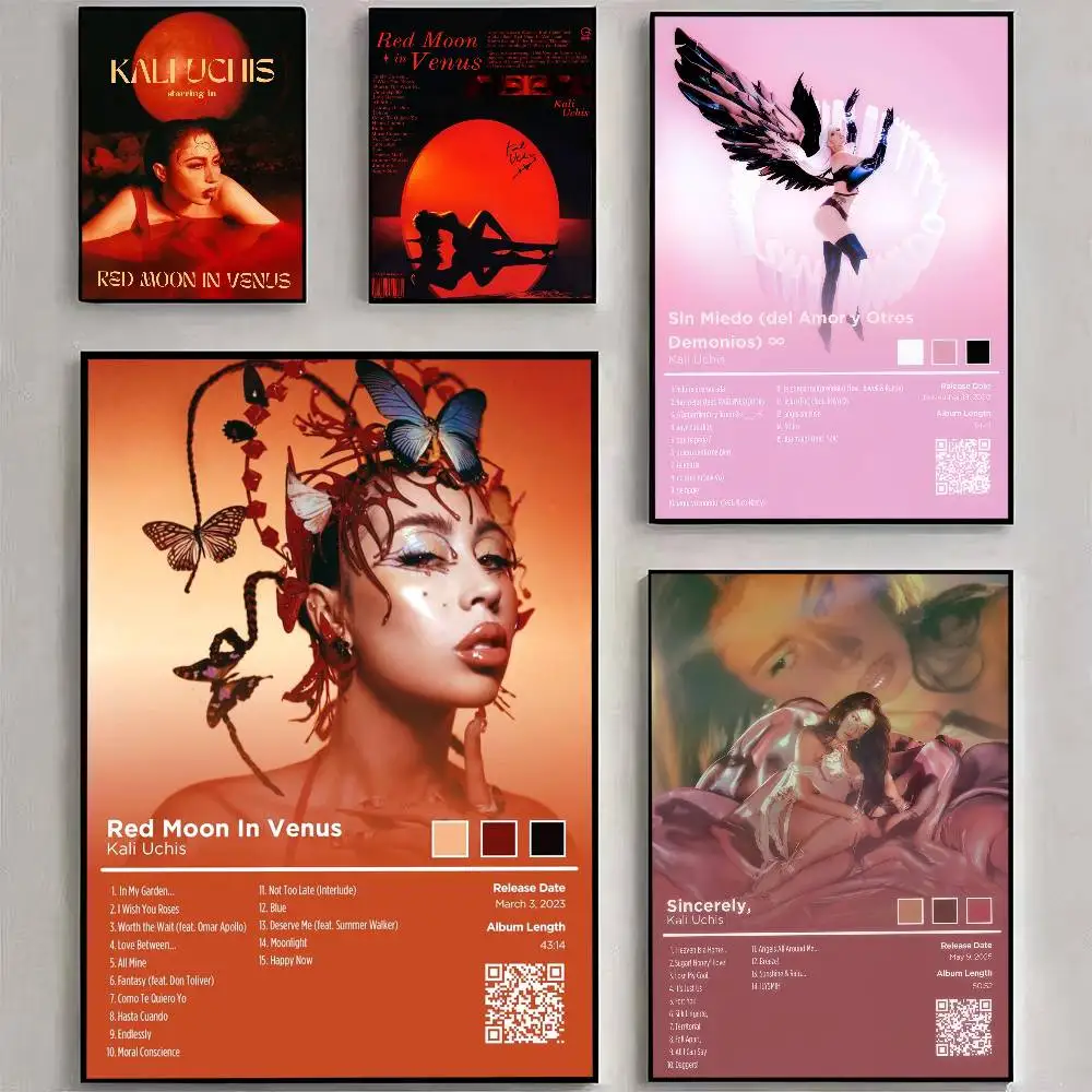 Sängerin Kali Uchis Red Moon in Venus Album Anime-Poster, selbstklebende Wandkunst in HD-Qualität, Retro-Poster für die Wanddekoration im Wohnzimmer