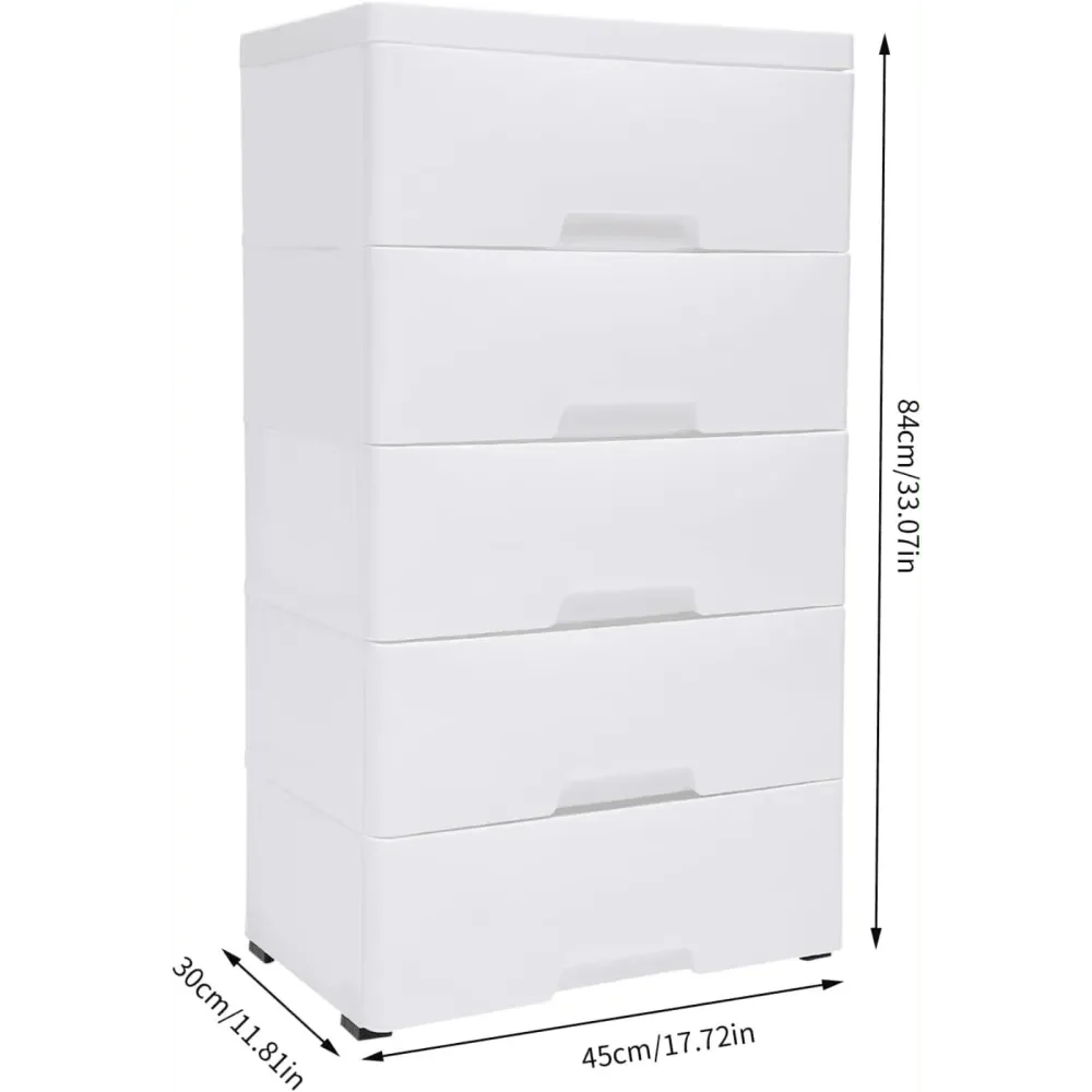 

LINSIE 5 Drawer Plastic Drawers Dresser Storage Cabinet, Stackable Vertical Clothes Storage Tower With 4 Wheels, Clothes Organi