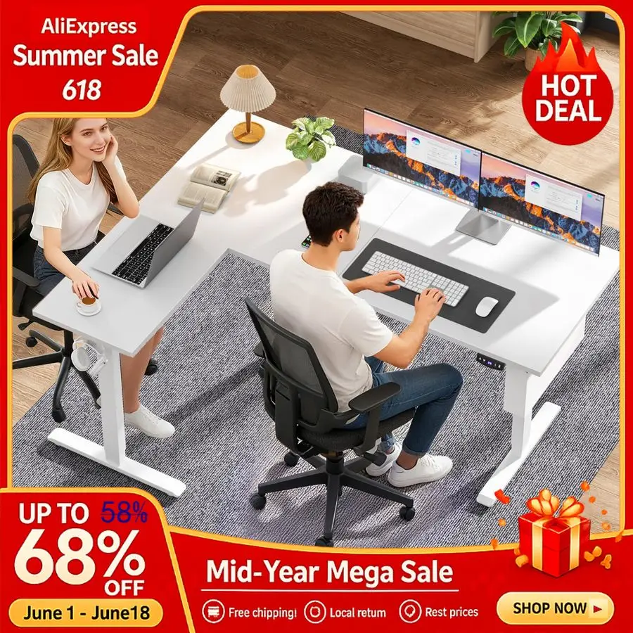 

L Shaped Electric Standing Desk,63 Inch Adjustable Height Sit to Stand Corner Desk Memory Presets,Reversible Computer, Custom