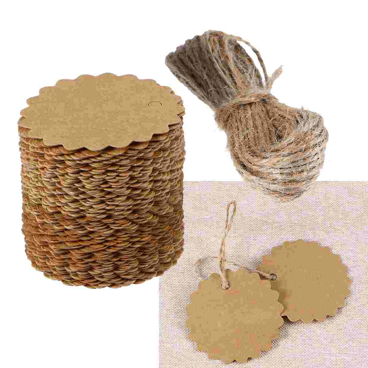 

100pcs 60mm Round Scalloped Kraft Paper / Gift Tag / DIY Tag / Luggage Tag / Price Label with 10M Jute Twine (Brown)