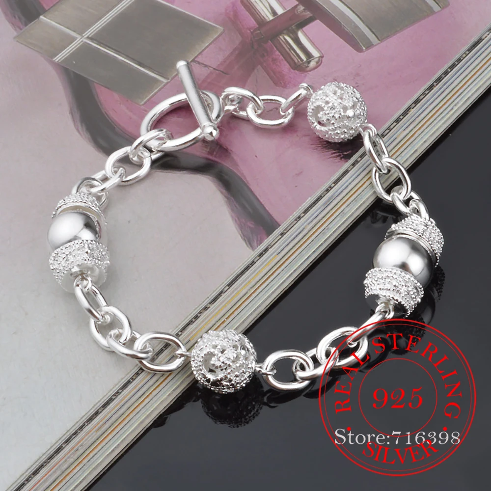 Korean 925 Sterling Silver Charm Hollow Ball TO Bracelet Homme Femme For Women Wedding Engagement Party Fashion Jewelry Gift