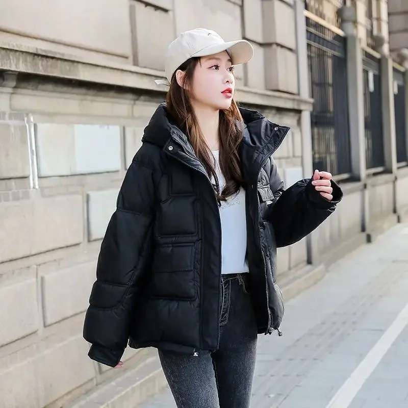 Women\'s Jackets Thick Padding Black Hoodie Duck Down Yellow Quilted Padded Female Coats Korean Popular Clothes 2024 in Promotion