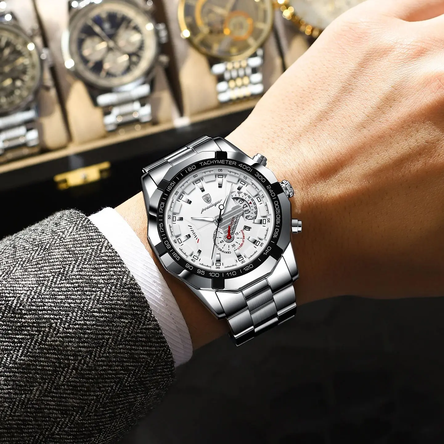 POEDAGAR موضة ساعة رجالية فاخرة مقاوم للماء مضيئة تاريخ رجل ساعة اليد الفولاذ المقاوم للصدأ جودة عالية ساعات كوارتز رجالية جديدة